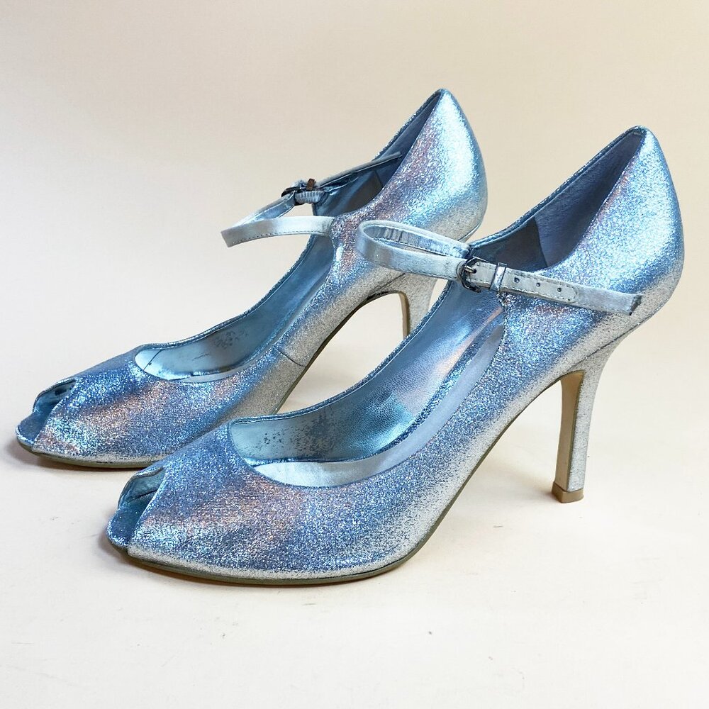 NIne West Peekaboo Silver Ankle Strap Pump - Size 8.5